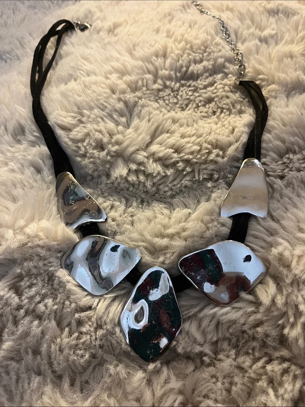 Statement Black and Silver Chunky Pendant Necklace